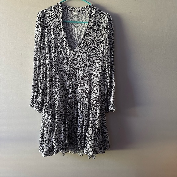 Zara Printed Mini Swing Dress 3/4-sleeve Tiered V-neck Size S - Picture 8 of 10